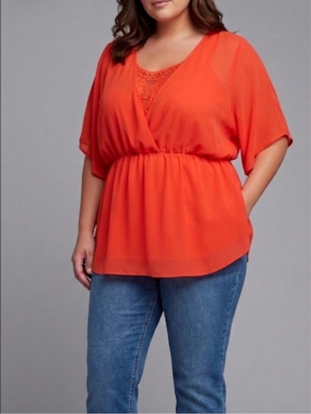 TORRID Layered Sleeveless Lace Bright Orange Top